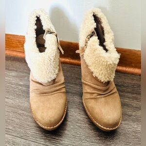 UGG “Georgette” Women Stiletto Platform Ankle Nubuck Fur Upper Boots Tan Size 9